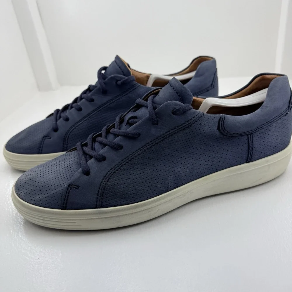 ECCO Soft 7 Street Navy Blue Perforated Leather Sneakers Men's US 12.5 EU 46